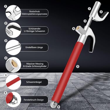 Багатофункціональний кіготь керма SURDOCA, замок керма високої безпеки проти крадіжки з розривом вікон, універсальний замок керма автомобіля, легке встановлення для позашляховика легкового автомобіля (червоний)