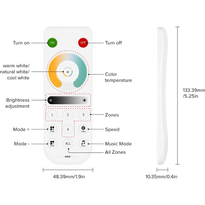 В 1 Світлодіодний контролер Bluetooth 2.4 ГГц, сумісний з WS2812B SK6812 WS2811 FCOB CCT 5050RGB/RGBW Світлодіодна стрічка з сенсорною панеллю 2.4G / 2.4G радіочастотним пультом дистанційного керування/APP Керування музичним режимом (RB2 CCT), 12