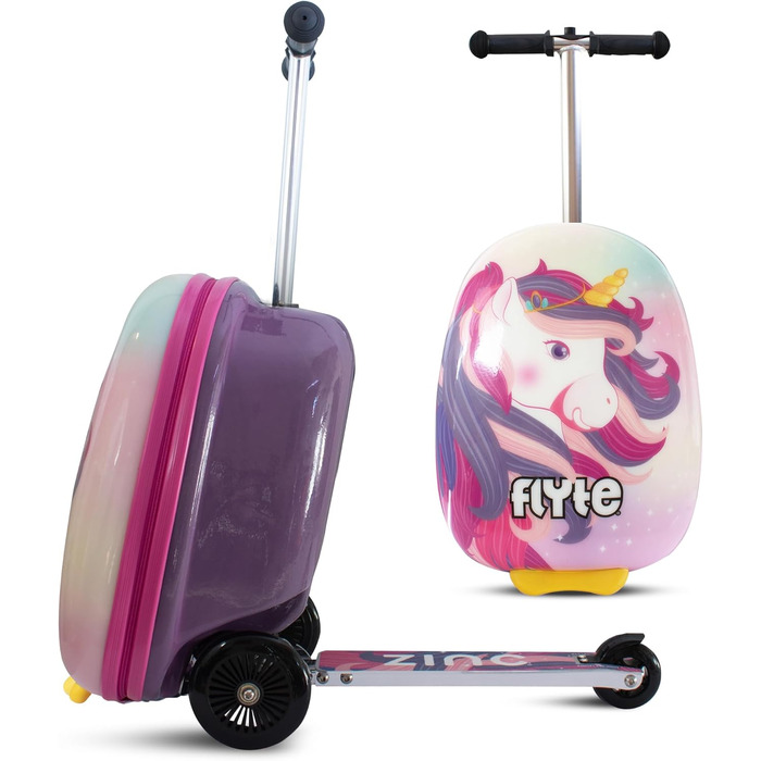 Валіза Flyte Scooter - 2-в-1, дитяча дорожня валіза 45 см, дитяча валіза для ручної поклажі об'ємом 25 літрів, дитяча дорожня сумка на колесах, жорстка валіза дитяча дорожня сумка Luna the unicorn