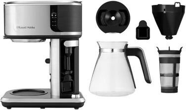 Кавоварка Russell Hobbs Barista регулювання міцності заварювання, функція холодного заварювання, піноутворювач молока Attentiv - Цифрова сенсорна панель управління (програмований таймер) Крапельна кавоварка 26230-56