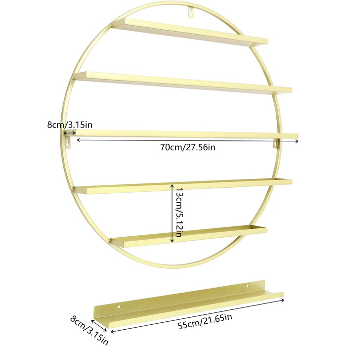 Полиця для лаку для нігтів DeeDuud Настінна полиця Кругла полиця для лаку для нігтів 5 рівнів Полиця для лаку для нігтів Включає 3 підставки та 3 стрижні для косметичного магазину Манікюрний салон Ювелірний магазин (золото)