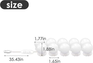 Освітлення макіяжного столу Vusddy - 10 світлодіодних ламп для макіяжу для дзеркала - лампа для дзеркала в голлівудському стилі - з 3 кольорами та 10-ступінчастою функцією затемнення (8000K) - USB-з'єднання