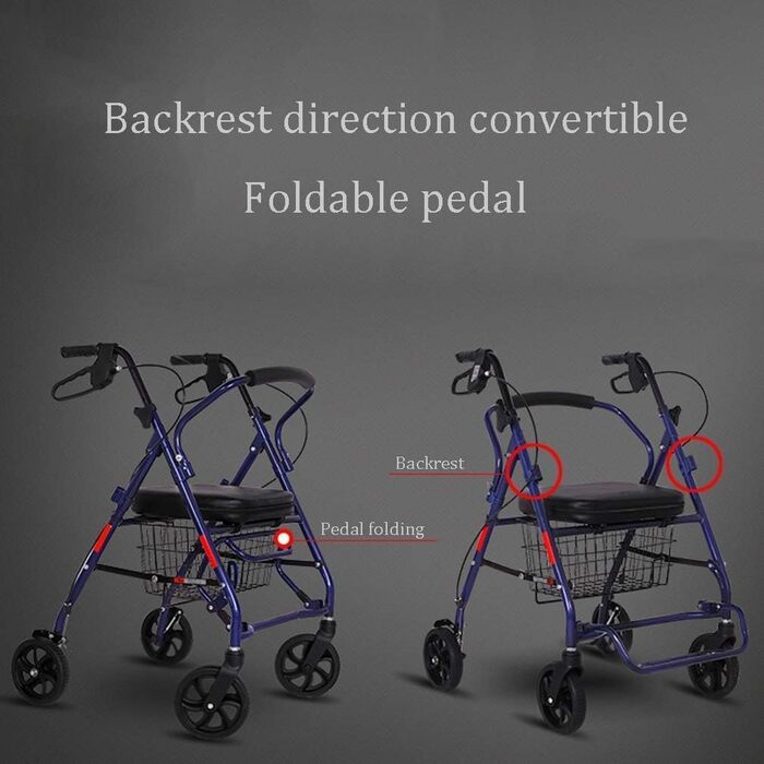 Допоміжний засіб для ходьби Rollator Walker, вертикальна постава, супер легкий алюміній, з 4 колесами для літніх людей, синій цікавий