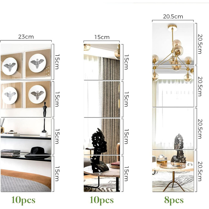 Настінне дзеркало самоклеюче 20,5 * 20,5 см, 8 шт. дзеркало HD скло дзеркало стіни прикраса дзеркальна плитка самоклеюча дзеркало для стіни дзеркало наклейка на стіну маленьке дзеркало дзеркало дзеркало наклейка 20,5 * 20,5 см 8 шт.