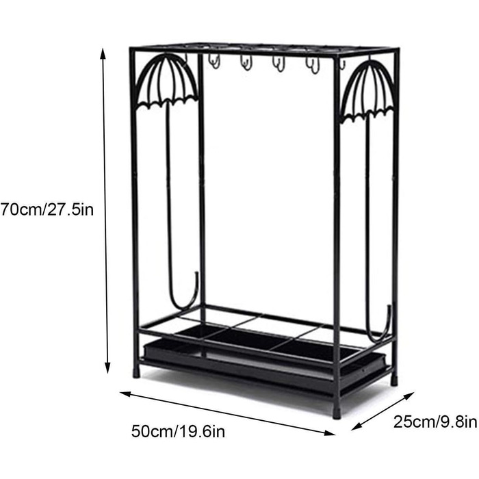 Великий тримач для парасольки для вхідної зони, з піддоном для крапель і гачком, підставка для парасольки висока для домашнього офісу (W, 21 отвір, 12 гачків) 21 отвір 12 гачків W