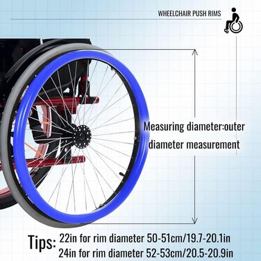 Пара чохлів на ручку інвалідного візка з ременем безпеки, нековзний чохол на ручку інвалідного візка, чохли на ручку інвалідного візка, аксесуари для інвалідних візків для дорослих - синій синій22 в синьому синьому синьому 24 дюйми, 1