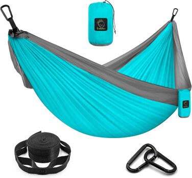 Гамак Grassman Outdoor Ultralight, Кемпінговий гамак Parachute Silk Portable з підвісним набором, Туристичний гамак дихаючий для трекінгу, кемпінгу, велосипедних прогулянок, риболовлі, саду, пляжу, 275x140см Небесно-блакитнийсірий 275x140см