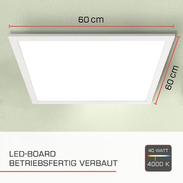 Стельовий світильник зі світлодіодною панеллю bomoe 60x60 см Ljus white світлодіодна світлова панель макс. 40 Вт для вітальні, їдальні, офісу та майстерні - Світлодіодний стельовий світильник плоский нейтральний білий 4,000K 60x60см