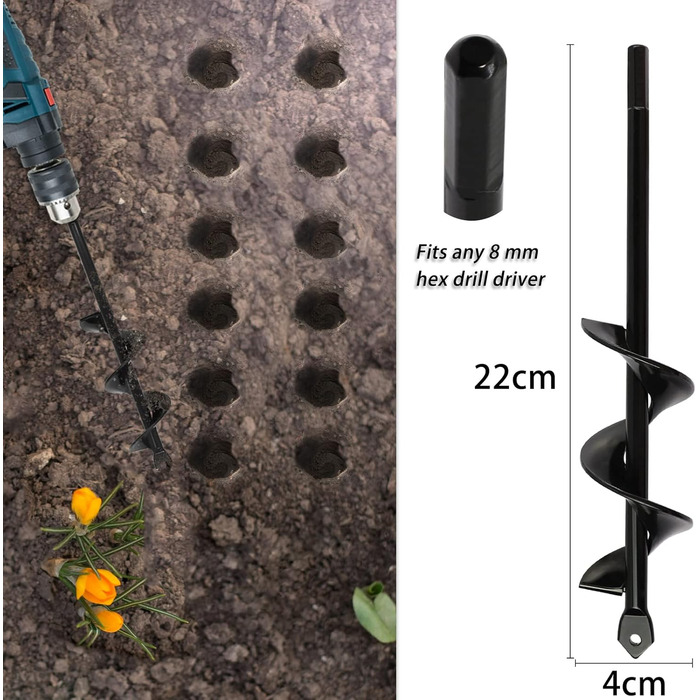Садові шнеки SYITCUN 8x30 см і 4x22 см спіральний свердло, бур для отворів для землі, земляний шнек для бура, гвинтовий конвеєр, ручний земляний шнек, садовий бур садовий, садовий земляний шнек, сівалка для культиватора ґрунту, садові рослини 4x22,8x30 см