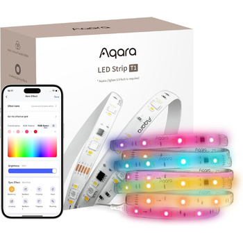 Світлодіодна стрічка Aqara T1 з Matter, ПОТРІБЕН КОНЦЕНТРАТОР Zigbee 3.0, 2 М RGBIC LED з 16 мільйонами кольорів/регульованими ефектами білого/градієнта, підтримує Apple Home, Google Home і Alexa