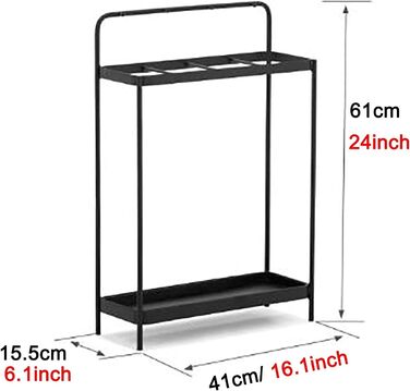 Відро для парасольки Cuiynic, підставка для парасольки, чорна, для веранди / передпокою / офісу / входу, підставка для парасольки, металевий тримач тростини, знімний піддон для крапель, висота 61 см