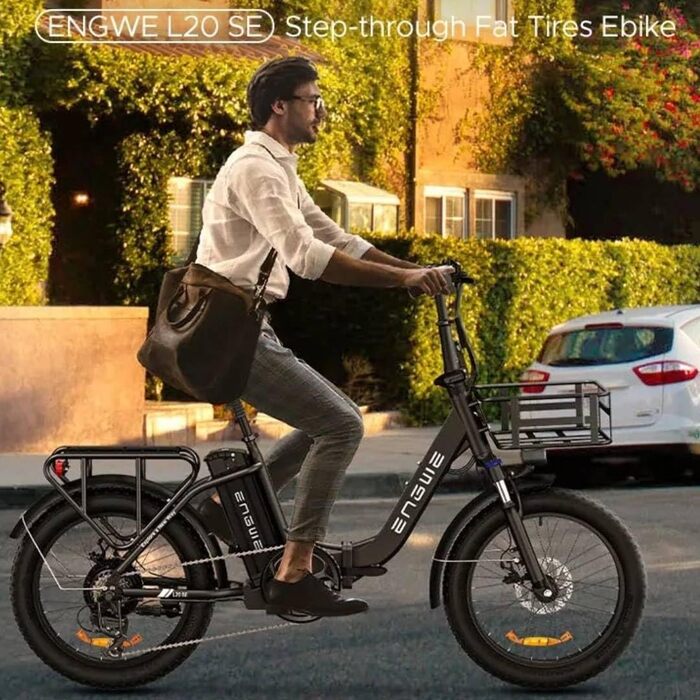 Складний електричний велосипед ENGWE e-bike з 20-дюймовими товстими шинами, літієвою батареєю на 15,6 Ач для дальності пробігу до 140 км, 7-швидкісний всюдихідний чоловічий електровелосипед для MTB, пляжу та снігу Зелений