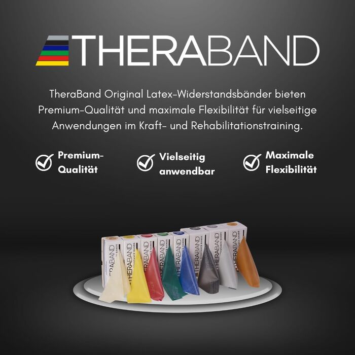 Оригінальні стрічки для фітнесу Theraband Латексні стрічки опору рулон для зберігання 5,5 метрів, 100 натуральний латекс, ідеально підходить для реабілітації, кондиціонування м'язів, тренування всього тіла, 8 сил опору (золото Максимально важкий)