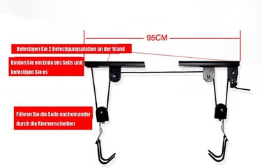 Велосипедний підйомний шків 60 кг, стельове кріплення для велосипеда, велосипедний кронштейн дротяний трос для велосипедів та електровелосипедів, стельовий підйомник для велосипедної підвісної стіни, універсальні кріплення для велосипеда