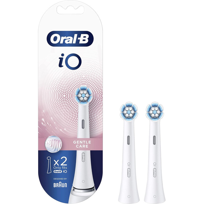 Електрична зубна щітка Oral-B iO Gentle Care, кручена та скошена щетина для більш глибокого видалення нальоту, 2 шт. и насадки для зубних щіток, біла 2 шт. и (1 упаковка)