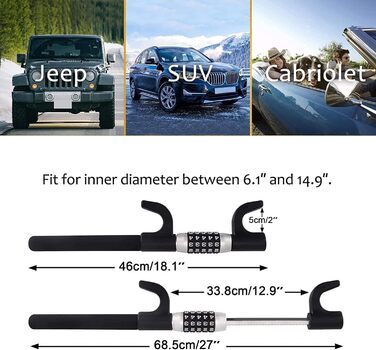 Кіготь рульового колеса, Блокування керма для автомобіля з кодовим замком, висувний автомобільний протиугінний пристрій для легкового автомобіля Кермо від 6.1 до 14.9 дюймів