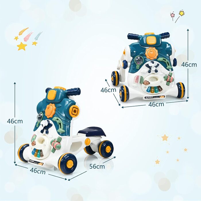 Ходунки для немовлят GOPLUS 3-в-1, як Play Center Baby Walker Ride-on Car, знімна ігрова дошка, зі світлом і музикою, універсальна іграшка, подарунок на 12-36 місяців (синій)