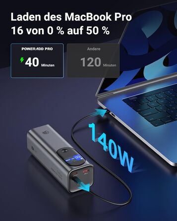 Зовнішня батарея 140W 27000mAh з цифровим дисплеєм та USB C