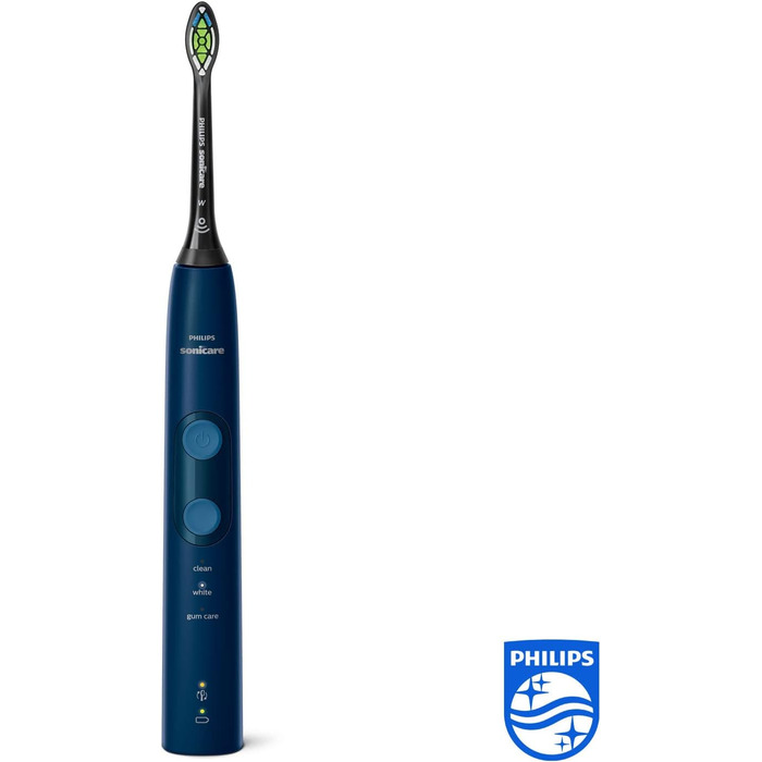 Електрична зубна щітка Philips Sonicare ProtectiveClean 5100, звукова зубна щітка з 3 режимами чищення, чистота, біле волосся та догляд за яснами, датчик тиску, таймер і дорожній кейс, синій, модель HX6851/53 одинарна