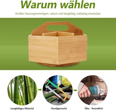 Бамбуковий настільний органайзер, що обертається на 360, дерев'яний тримач для ручки з ручкою, органайзер для столу, 6 великих відділень як офісний органайзер, органайзер для макіяжу, тримач для олівців для дітей (вміщує 400 олівців)