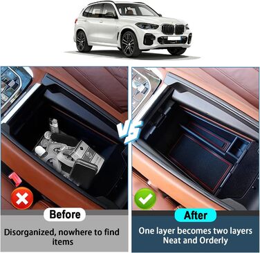 Сумісний з BMW X5 G05/X6 G06/X7 G07 2019-2023 2024 Підлокітник Ящик для зберігання, X6 Органайзер для центральної консолі Лоток X5 X6 X7 Аксесуари Центральний підлокітник Органайзер Центральний Підлокітник Бардачок Червоний