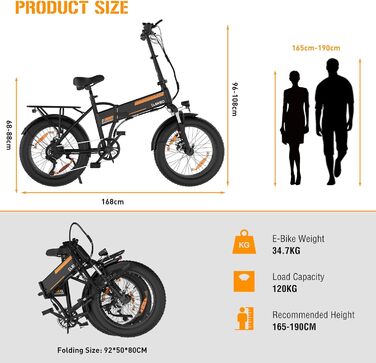 Чоловічі електричні велосипеди ELEKGO EG10 E Bike E Bike, E Bike 20 * 4.0 дюйма, 7-ступінчаста коробка передач E Bike з РК-дисплеєм, двигун E Bike 250 Вт та 25 км / год, пробіг до 90 км чорно-помаранчевий