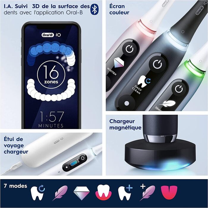 Електрична зубна щітка Oral-B iO Series 9 зі штучним інтелектом, акумуляторна, 1 базовий блок, 1 насадка для щітки та 1 дорожній кейс, чорний