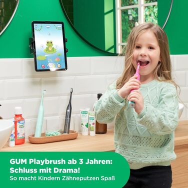 Електрична зубна щітка GUM Playbrush KIDS 3 Інтерактивний ігровий додаток 2 режими очищення Дуже м&39яка щетина Батарея на 8 тижнів Таймер звукова зубна щітка, акумуляторна 2 додаткові насадки для щіток Синій