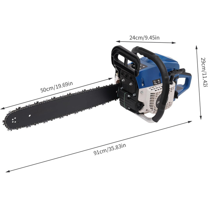 Бензинова бензопила DAOHHFO 52CC бензинова 2-тактна бензинова бензопила бензинова бензопила з довжиною полотна 50 см потужність 2400 Вт вкл. набір інструментів Підходить для розпилювання деревини