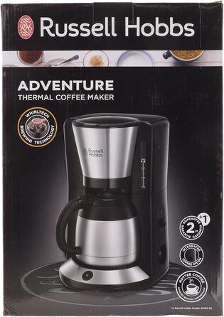 Кавоварка Russell Hobbs душова лійка для оптимальної екстракції та аромату Adventure (макс. 8 чашок, термоглечик 1,0 л, автоматичне вимкнення, крапля-стоп, 1100 Вт) Кавоварка з фільтром 24020-56, чорна