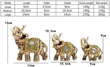 Статуетка слона Hztyyier, щасливі фігурки слона по фен-шуй, декоративна скульптура слона для прикраси домашнього офісу (L)