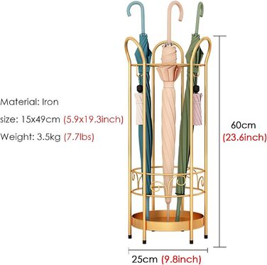 Внутрішня металева підставка для парасольок QGENMINERA, окремо стоячий тримач парасольки для розташування палиць для ходьби, сучасний круглий стиль, для входу Gold Q