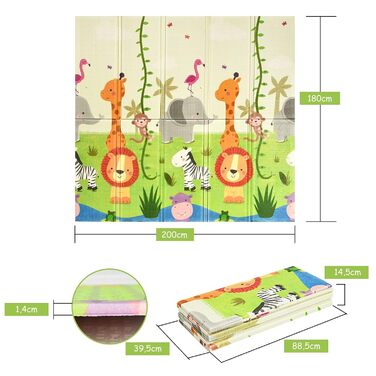 Двосторонній, килимок для повзання складний, водовідштовхувальний нековзний ігровий килимок, виготовлений з нетоксичного XPE, протиковзкий дитячий килимок для критого саду на відкритому повітрі, 200 x 180 x 1,4 см (зелений)