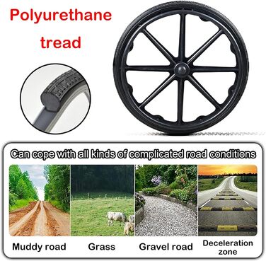 Запасний комплект для задніх коліс інвалідного візка, 2 шт. и, 20 дюймів, 22 дюйми, 24 дюйми, колесо для інвалідного візка, суцільнолите колесо для інвалідного візка з твердого поліуретану, з підшипниками, ручкою та різьбовим валом (розмір 20 дюймів (51 с