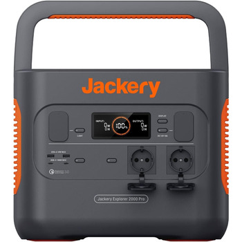 Портативна електростанція Jackery Explorer 2000 PRO, 2160 Втгод з розетками 230 В/2200 Вт, швидка зарядка з змінним/сонячною панеллю, для автофургону на відкритому повітрі своїми руками та як генератор аварійного живлення (відремонтований)