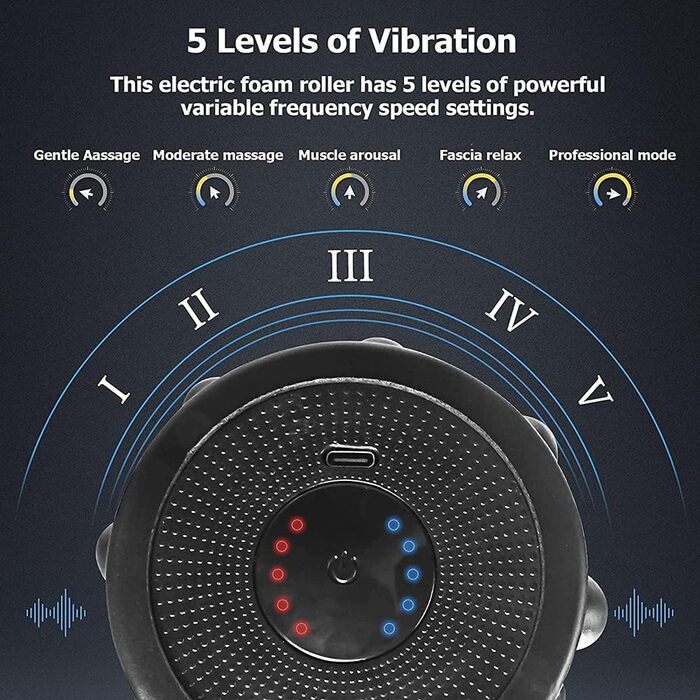 Вібраційний ролик 5Speeds Йога Масаж М'язовий ролик Після тренування Полегшення болю Електричний масажер Інструмент для глибокого розслаблення м'язів, A