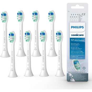 Насадки для щітки Philips Sonicare HX9024/10 проти зубного нальоту, оптимальний захист від зубного нальоту C2 з BrushSync (X8) 8 шт. (1 упаковка) Одинарна