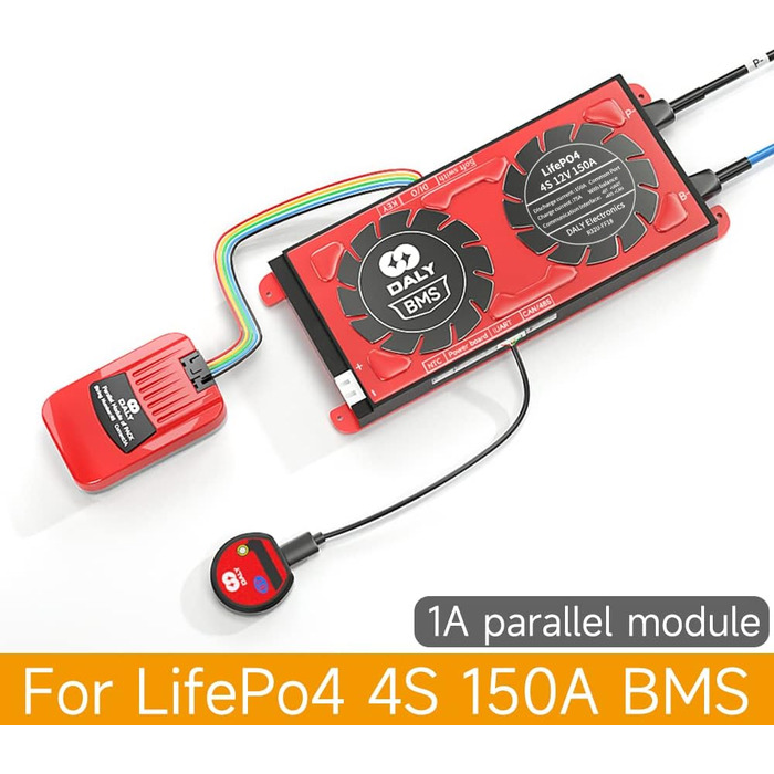 Паралельний модуль DALY BMS 1 A з вентилятором Smart BMS LiFePo4 8S 24 В 250 А та портом CAN, Smart BMS Bluetooth ключ для літієвих акумуляторів 3,2 В, інвертора, ДБЖ та системи домашнього зберігання (Lifepo4 4S 12V CAN BT, 150AParallel Module1A)