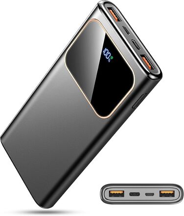 Powerbank Coucur 10000mAh, швидка зарядка 22.5W USB-C, світлодіодний цифровий дисплей, чорний