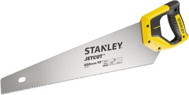 Тонка ручна пила Stanley JetCut 2-15-595 довжиною 450 мм пила для дерева, пластику, ламінату з рукояткою з двох матеріалів, покращеною зубчастістю та упором 45/90 для точного пиляння Точна ручна пила 450 мм