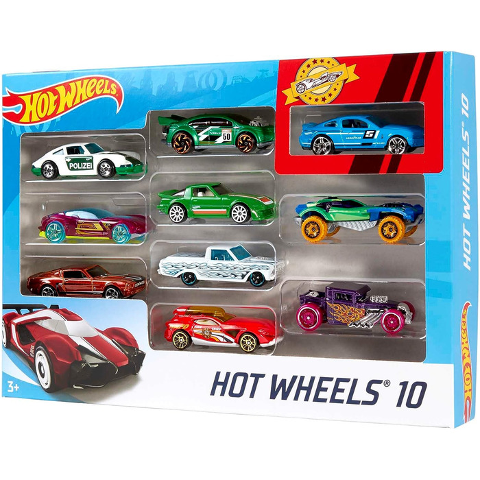 Подарунковий набір литих машинок Hot Wheels 164, по 10 іграшкових машинок, випадковий вибір, іграшкові машинки від 3 років, упаковка з 10 шт. , різнокольорові, 54886 Die-Cast Car Gift Set Random