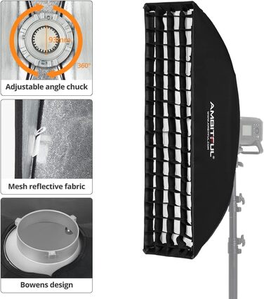 АМБІТНИЙ 2 шт. 22x90см 9'x35 Вулик Стільникова сітка Стрічка Софтбокс Bowens Mount для студійного спалаху 22*90см