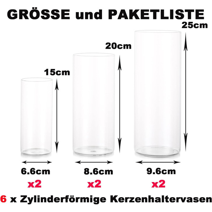Скляний набір підсвічників EylKoi - ваза-циліндр об'ємний прозорий скляний циліндр, склянки для свічок 2 набори (3 шт. и/набори), скляний циліндр з дном, ваза для трави пампаси велика прикраса столу для весілля 15см20см25см (висота) 15 20 25 см (висота) 2