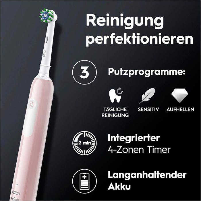 Електрична зубна щітка Oral-B Pro Series 1, 1 щітка, 3 режими чищення та датчик тиску для догляду за зубами, дорожній кейс, дизайн від Braun, рожевий