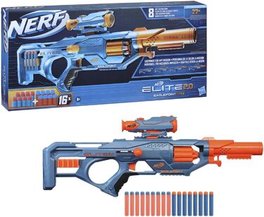 Бластер Nerf Elite 2.0 Eaglepoint RD-8, барабан на 8 дротиків, знімний телескоп і знімний ствол, з 16 дротиками Nerf і болтами, 27-метрова стрільбище, для хлопчиків і дівчаток