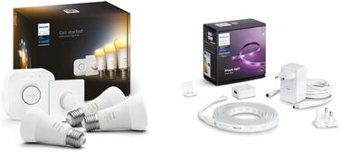 Стартовий набір Philips Hue White Ambiance E27 з 3 частин, включаючи розумну кнопку 3x800 лм і білий і Col. Amb. Lightstrip Plus 2m Base, 1600 лм, 16 мільйонів кольорів, керується через додаток, сумісний з Storeo Alexa Bundle з Lightstrip Plus 2m