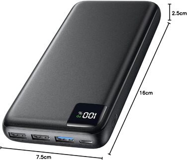 Зовнішній акумулятор Power Bank 27000mAh - SOARAISE 22,5W Powerbank PD USB C портативний зарядний пристрій з 4 виходами та світлодіодним дисплеєм для мобільного телефону, планшета чорний