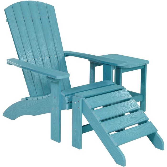 Крісло NEG Design Adirondack Marcy Westport-Chair оманливо виглядає під справжнє дерево, стійке до погодних умов, стійке до ультрафіолетового випромінювання та кольору. бірюзово-синій