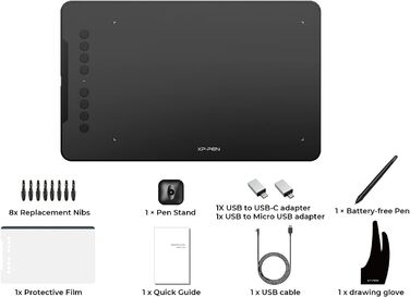 Графічний планшет XP-PEN DECO01V2, малювання, 10 x 6 дюймів, пасивний стилус, 8192 кроки, нахил і 8 ярликів, сумісний з Windows/Mac OS/ChromeBook/Android Deco01 V2