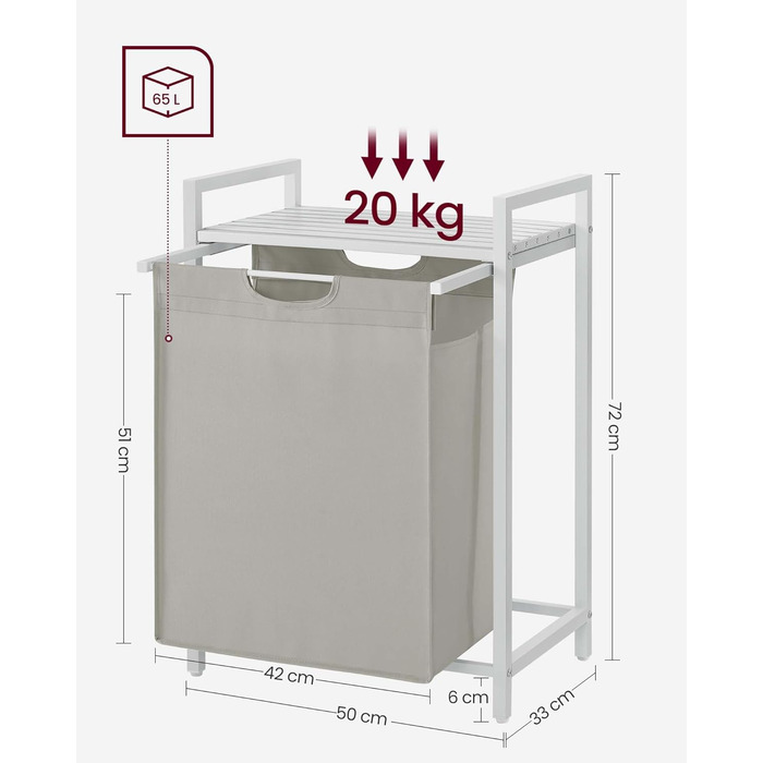 Кошик VASAGLE 2 x 46 л, 73 x 33 x 72 см для білизни з полицею із тканини Oxford з металевою рамою коричнево чорний